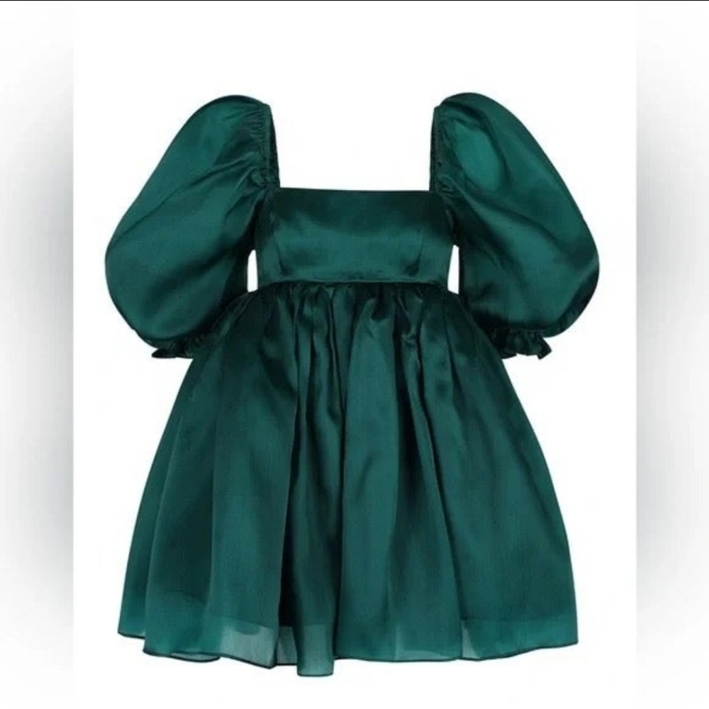 Selkie Emerald Elf Silk Green Puff Sleeve Mini Dress EUC XL